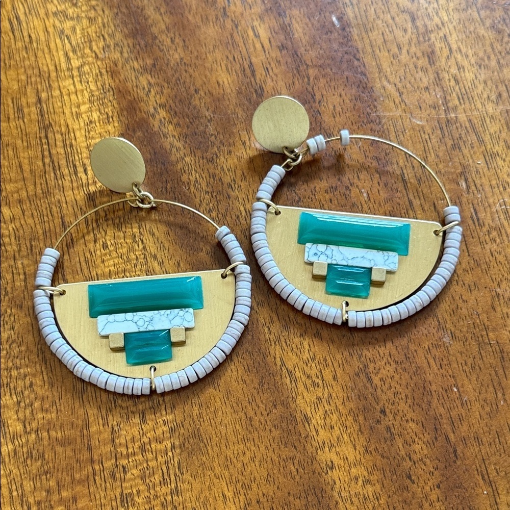 Gold and Turquoise Hoop Earrings‎